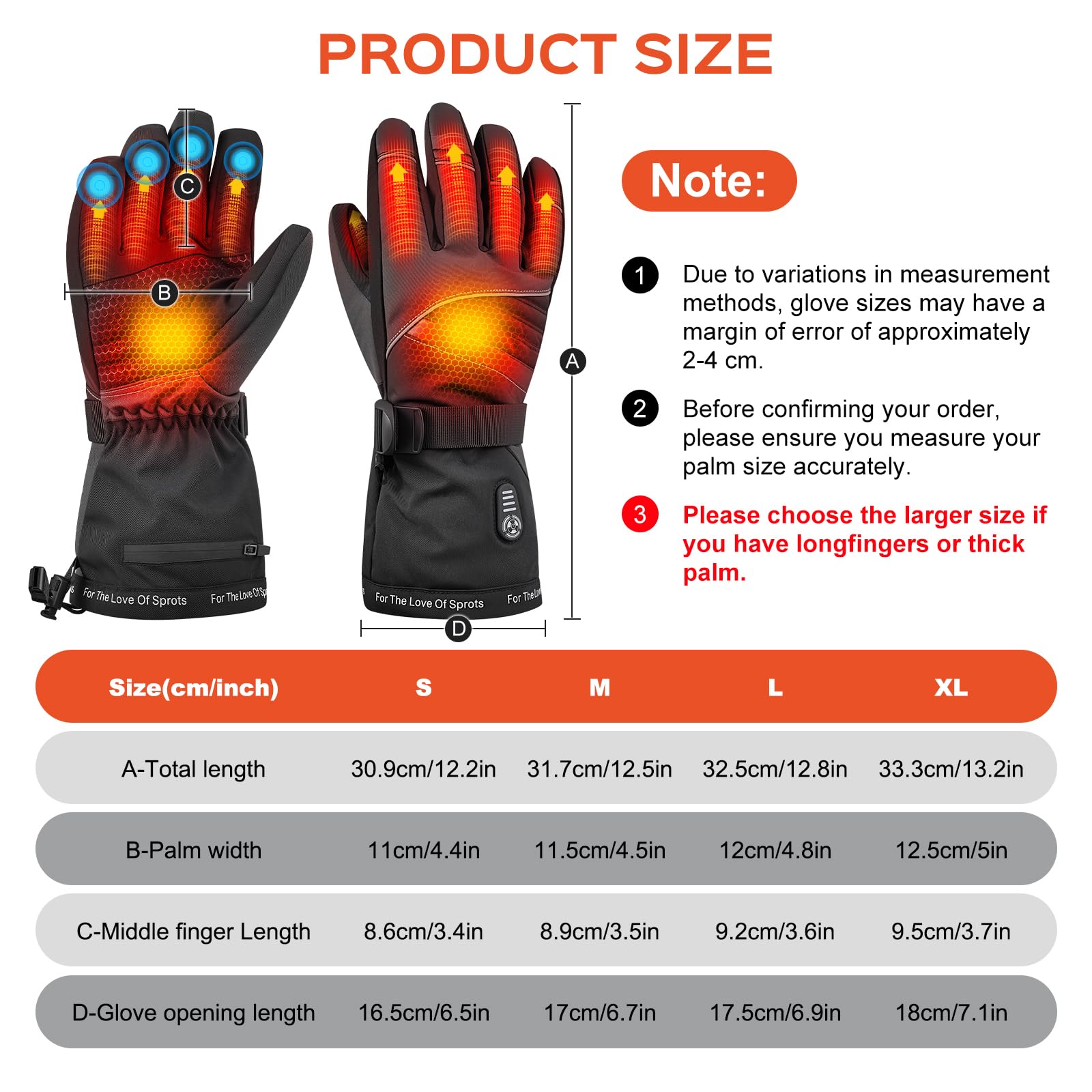 Acroutro heated gloves battery-indicator shows remaining power at a glance.