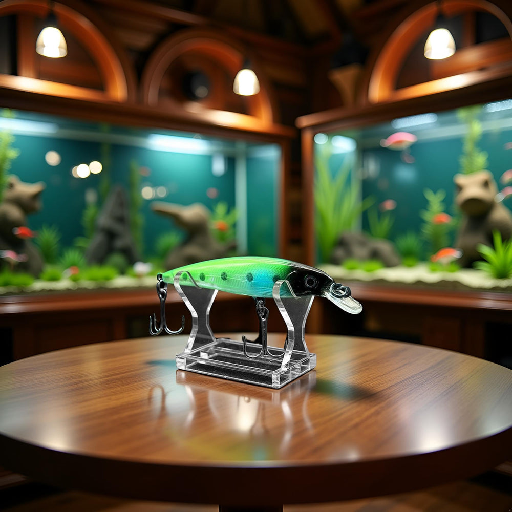 Lure storage and decoration setup featuring acrylic stands.