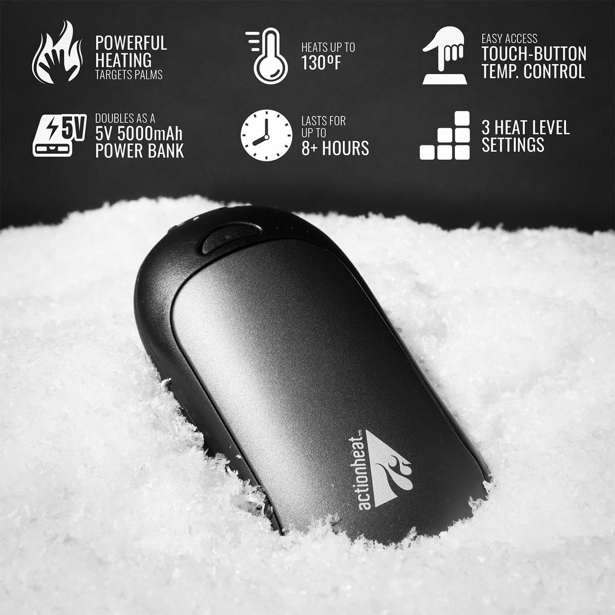 ActionHeat 5V hand warmer battery indicator showing remaining power.