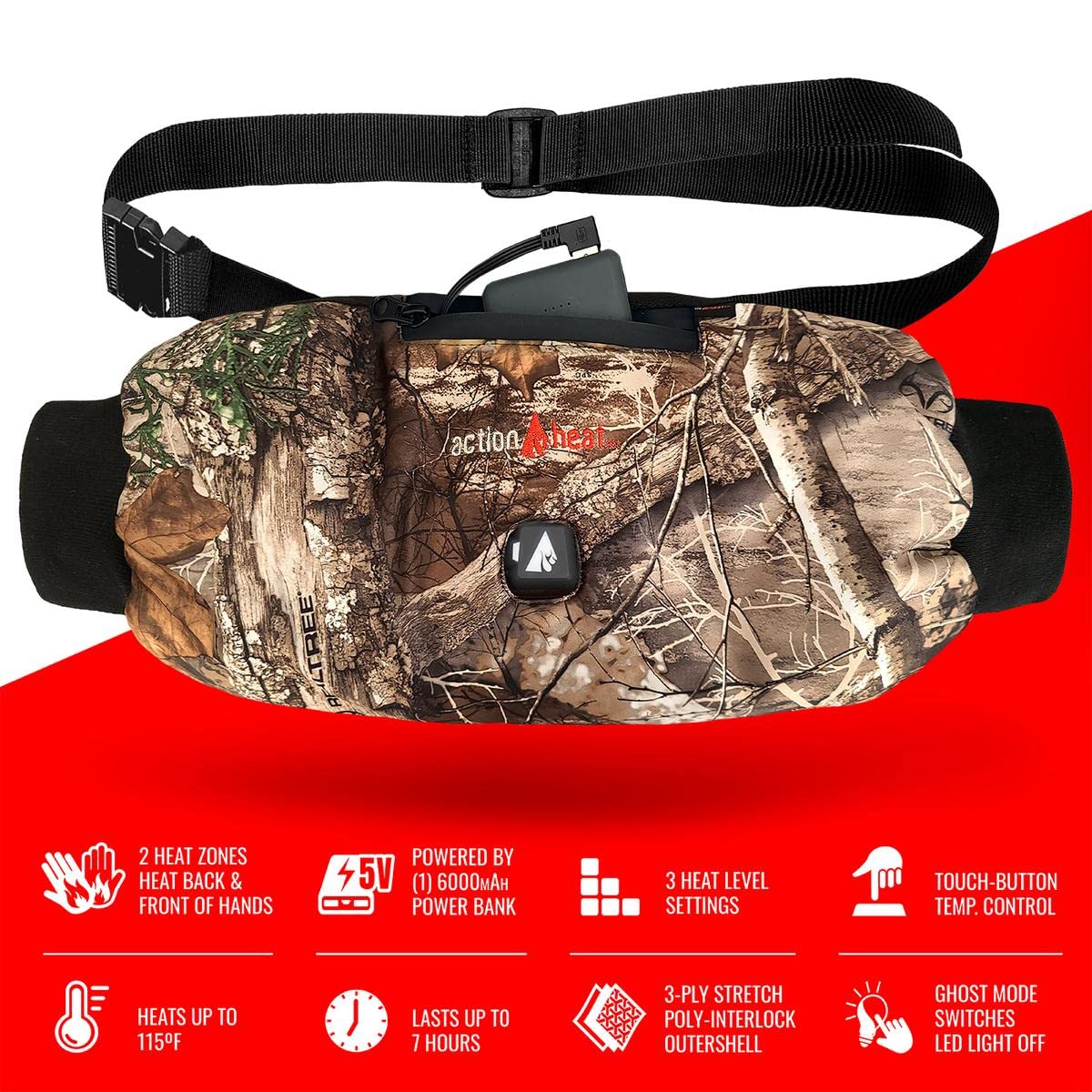ActionHeat 5V hand warmer muff three heat levels via touch control