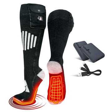 ActionHeat 5V heated socks show the sole heating panel for steady warmth on trails