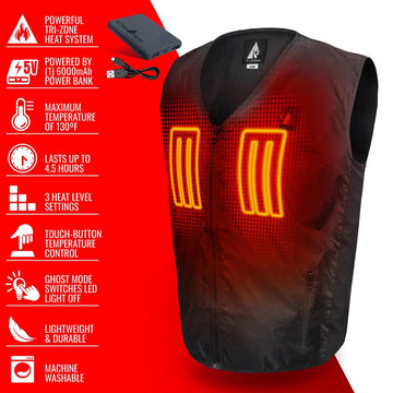 ActionHeat vest liner LED indicators show battery life at a glance.