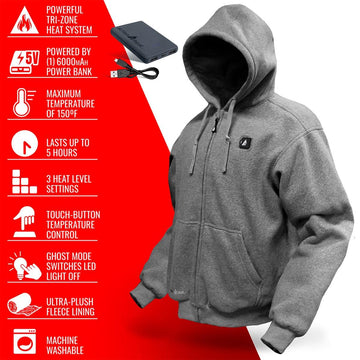 ActionHeat hoodie battery compartment with 6000mAh power bank included for day-long warmth