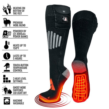 ActionHeat 5V wool socks with batteries and charger for extended warmth during outdoor activities