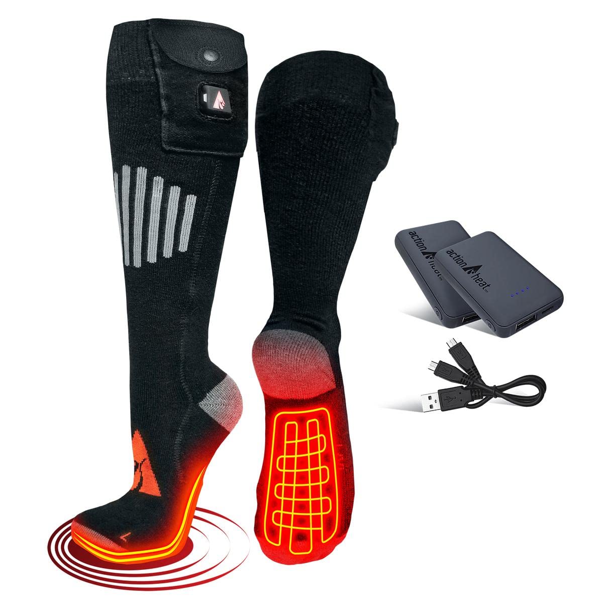 ActionHeat 5V wool socks show toe heating panels for targeted warmth during cold commutes