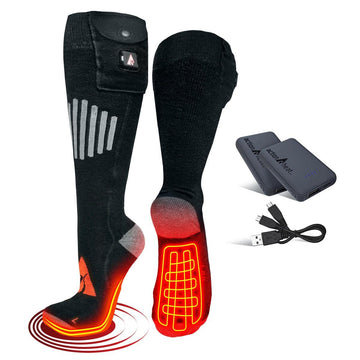 ActionHeat 5V wool socks show toe heating panels for targeted warmth during cold commutes