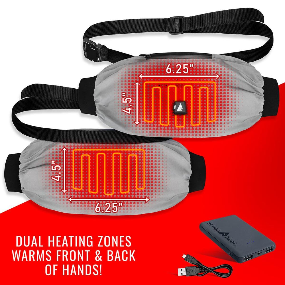 ActionHeat hand muff displaying three heat settings for customizable warmth