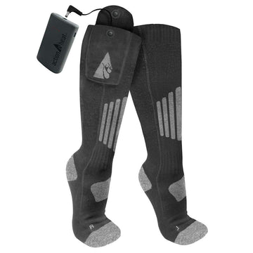 ActionHeat socks shown with remote control for adjustable heat settings