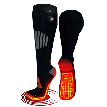 ActionHeat heated socks with touch-control button and settings.