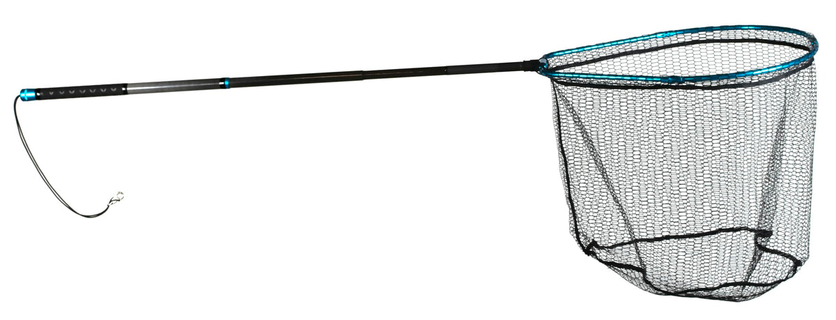 Adamsbuilt ABETFAN22 extendable tri-fold net for 22-inch fly fishing, smooth aluminum and gentle rubber coating.