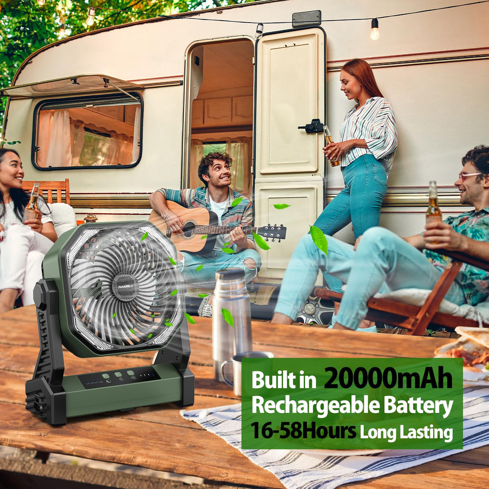 AddAcc 360-degree hanging hook demonstrates versatile ceiling-like airflow in tents.