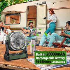 AddAcc 360-degree hanging hook demonstrates versatile ceiling-like airflow in tents.