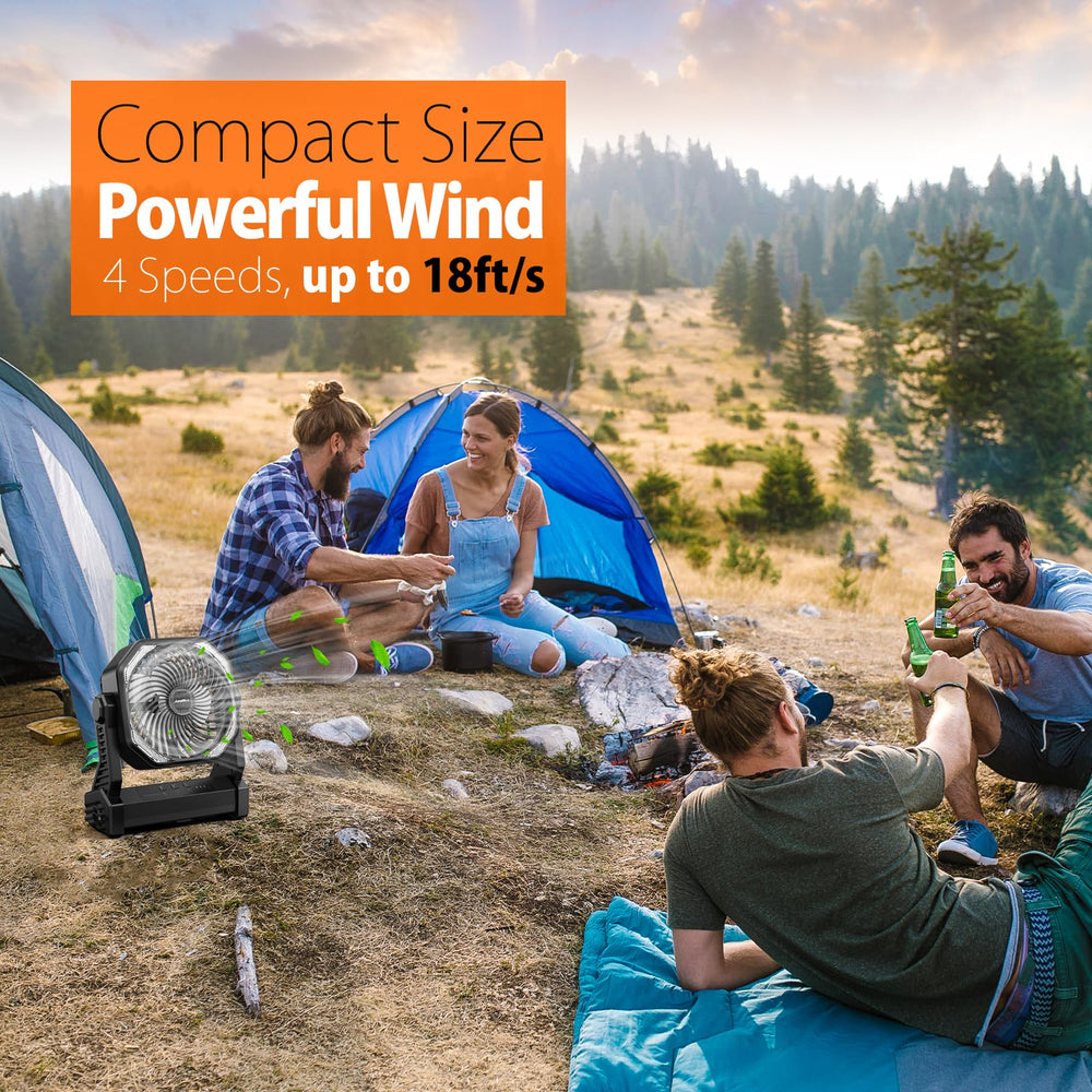 AddAcc camping fan 270-degree pivot directs airflow precisely