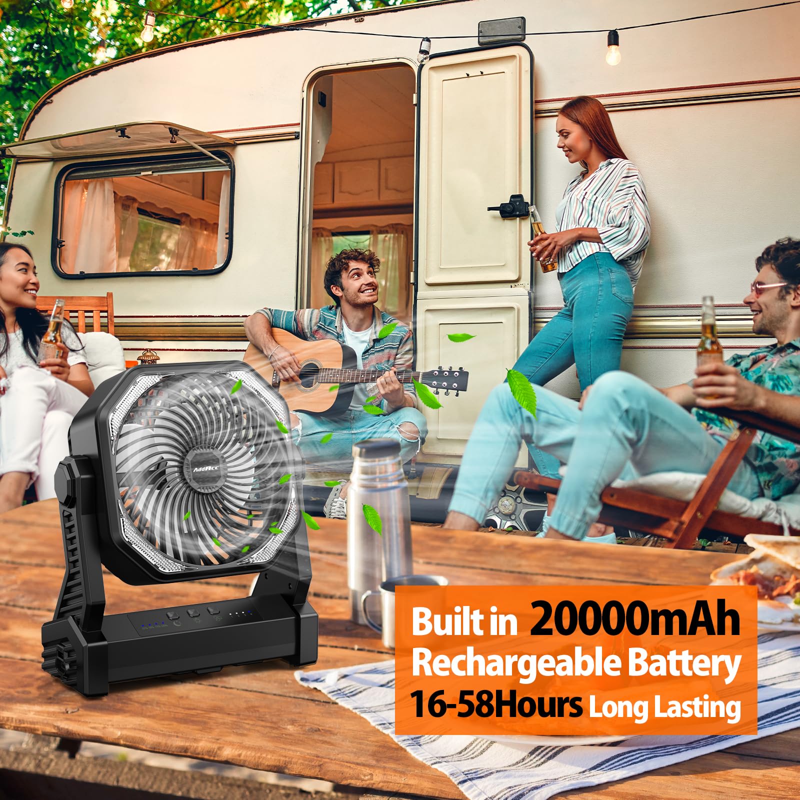 AddAcc camping fan 360-degree hook enables easy tent hanging and flexible placement