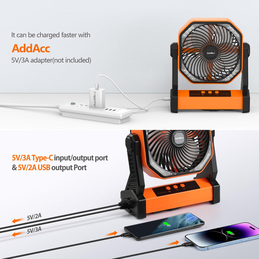 AddAcc camping fan offers 4 speeds for flexible comfort outdoors
