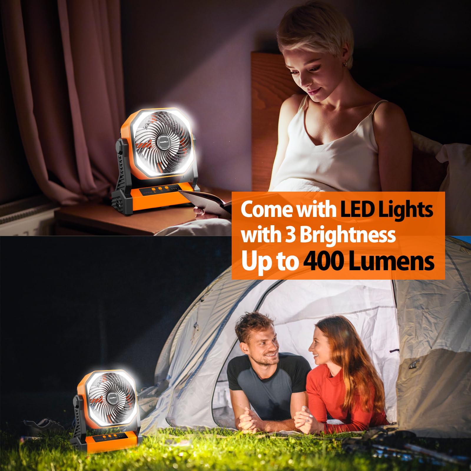 AddAcc camping fan with 400-lumen light brightens a small camp area