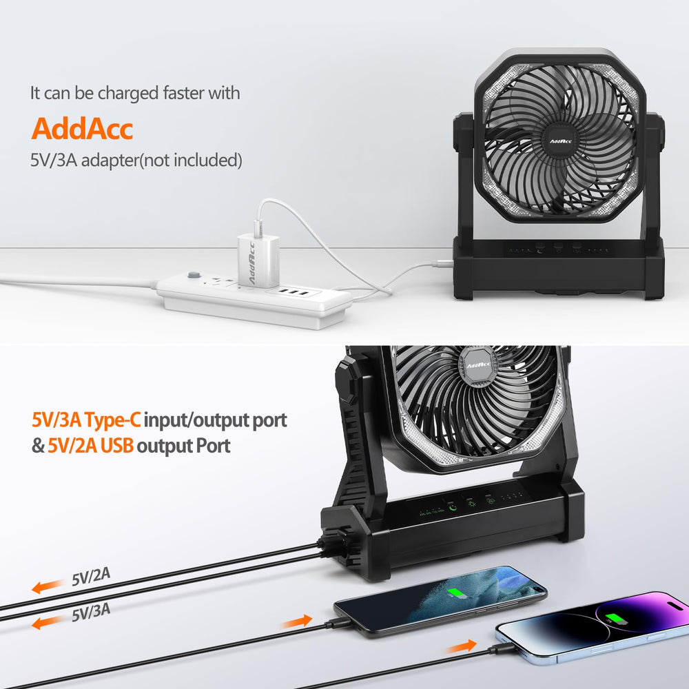 AddAcc camping fan four speeds for customized comfort