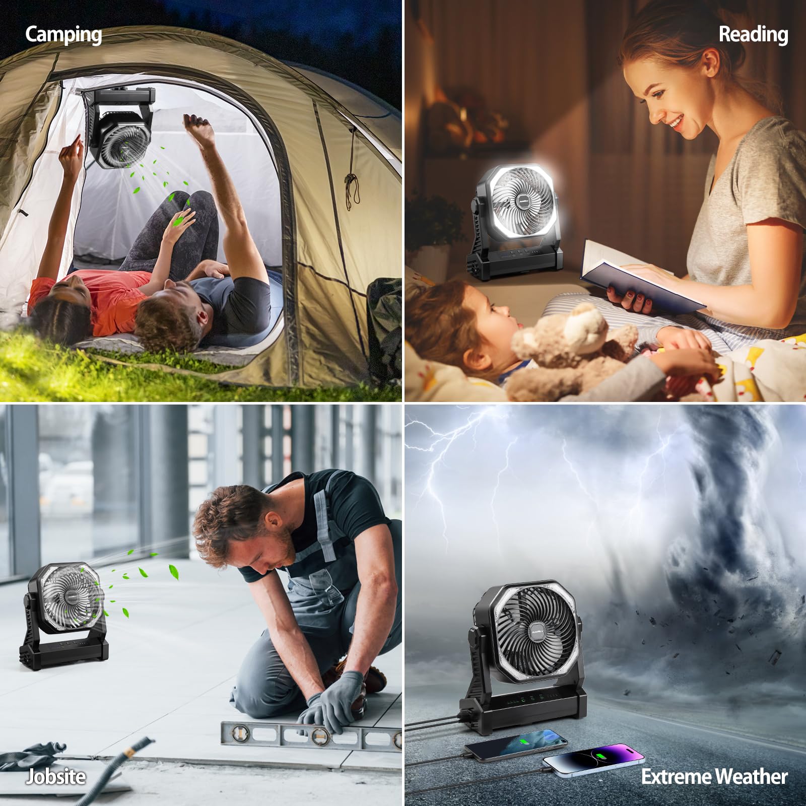 AddAcc camping fan ideal for tents, cars, and outages