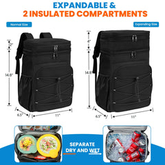 ADDIMOR Expandable Cooler Backpack expanded-compartment reveals extra space for snacks and lunch
