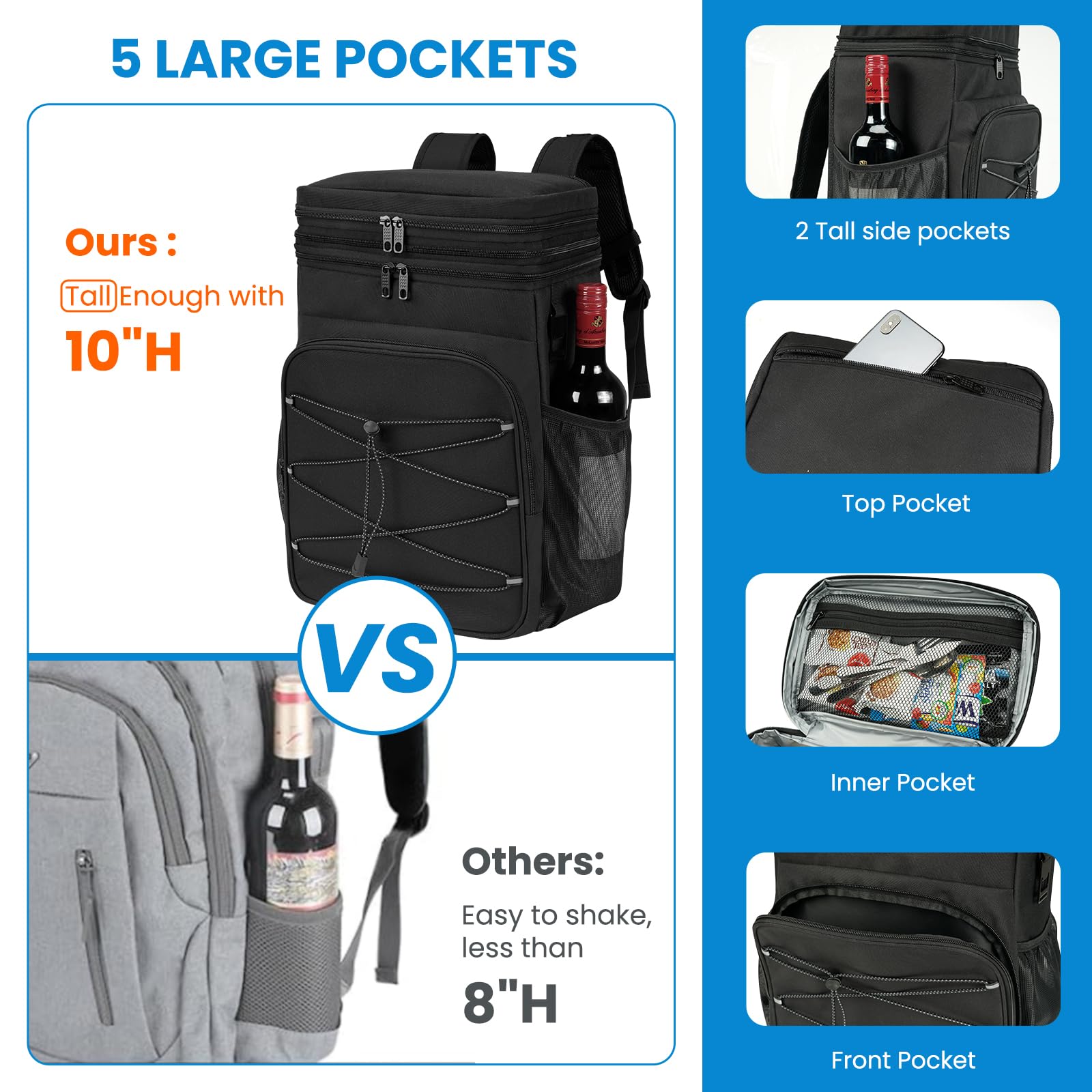 ADDIMOR Expandable Cooler Backpack padded-shoulder-straps ensure comfortable all-day carry
