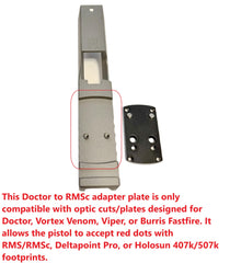 ADE adapter plate mounted on pistol slide enables quick red dot mounting.