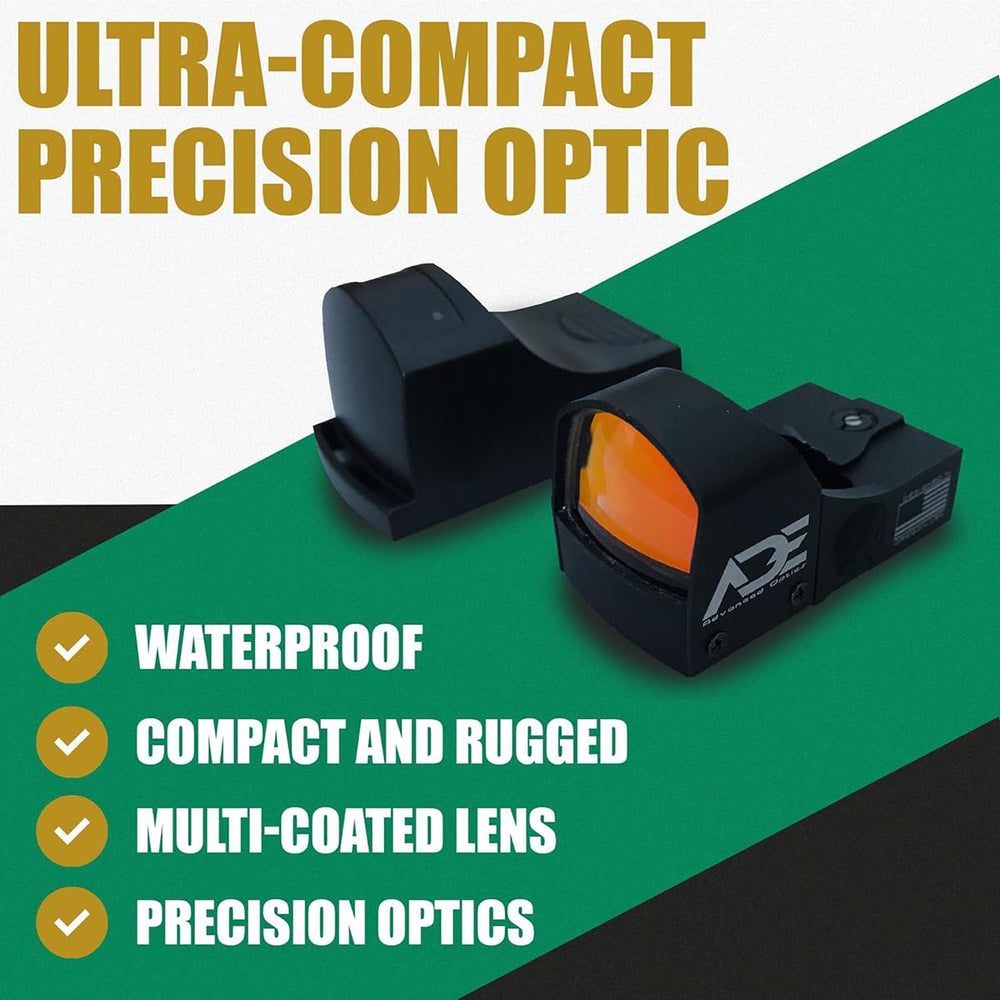 ADE Crusader 6 MOA dot with adjustable brightness for varied lighting.