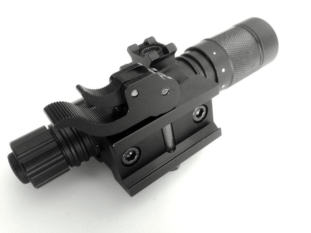 Ade Advanced Optics hunting flashlight with quick-release mount enables rapid attachment.