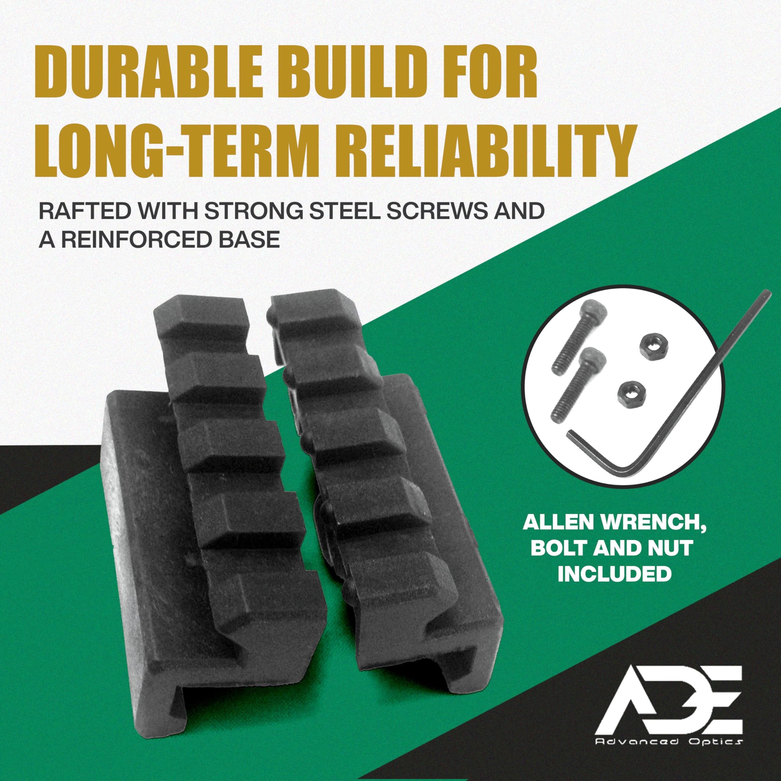 Dovetail to 20mm Weaver compatibility for diverse attachments.