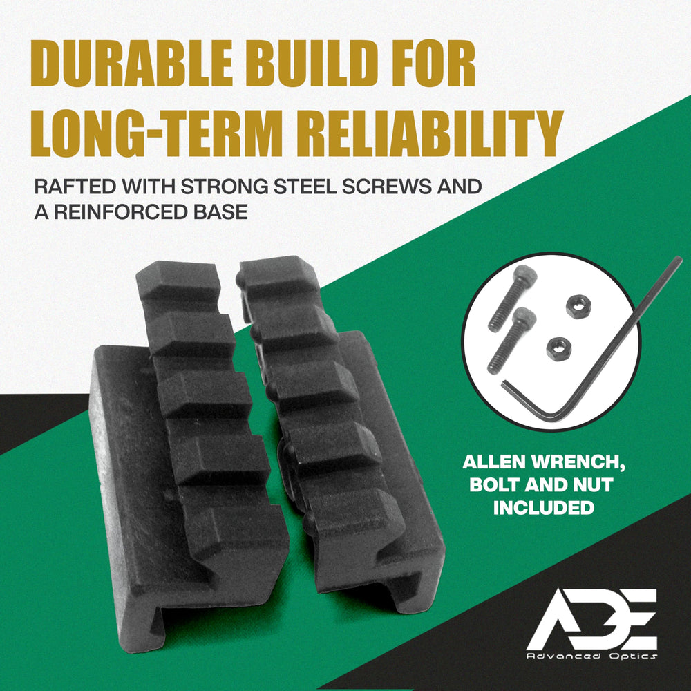 Dovetail to 20mm Weaver compatibility for diverse attachments.
