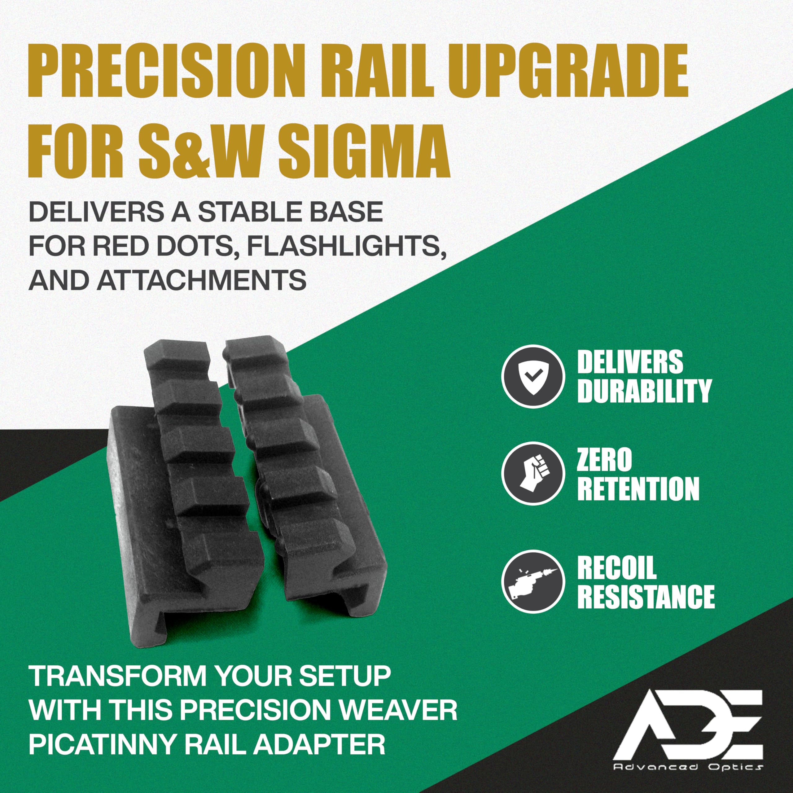 Rail adapter installed with red dot sight on S&W Sigma.