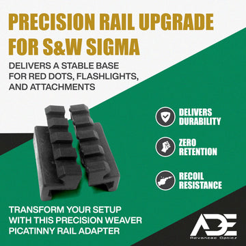 Rail adapter installed with red dot sight on S&W Sigma.
