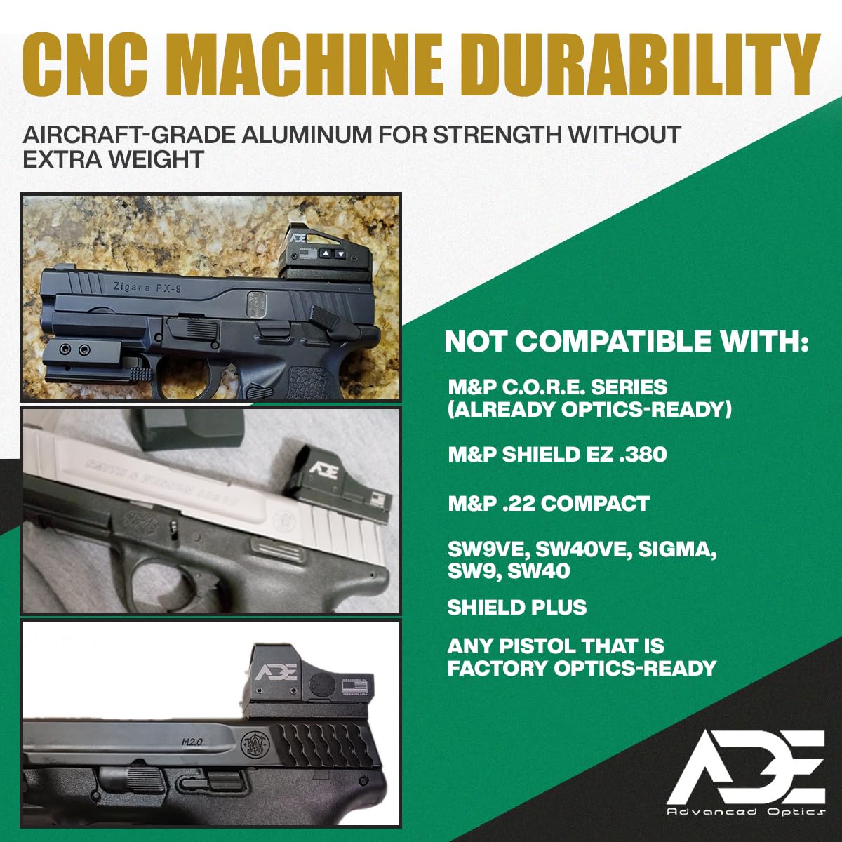ADE Advanced Optics tactical plate aluminum construction emphasizes durability and light weight.