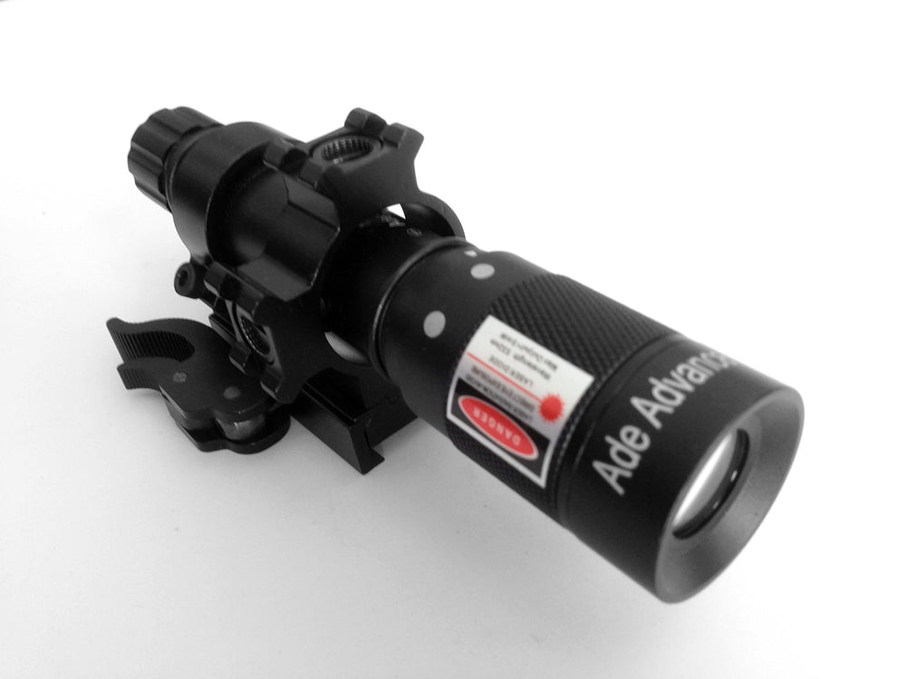 Windage and elevation adjustment knobs on Ade Advanced Optics unit for precision aiming.