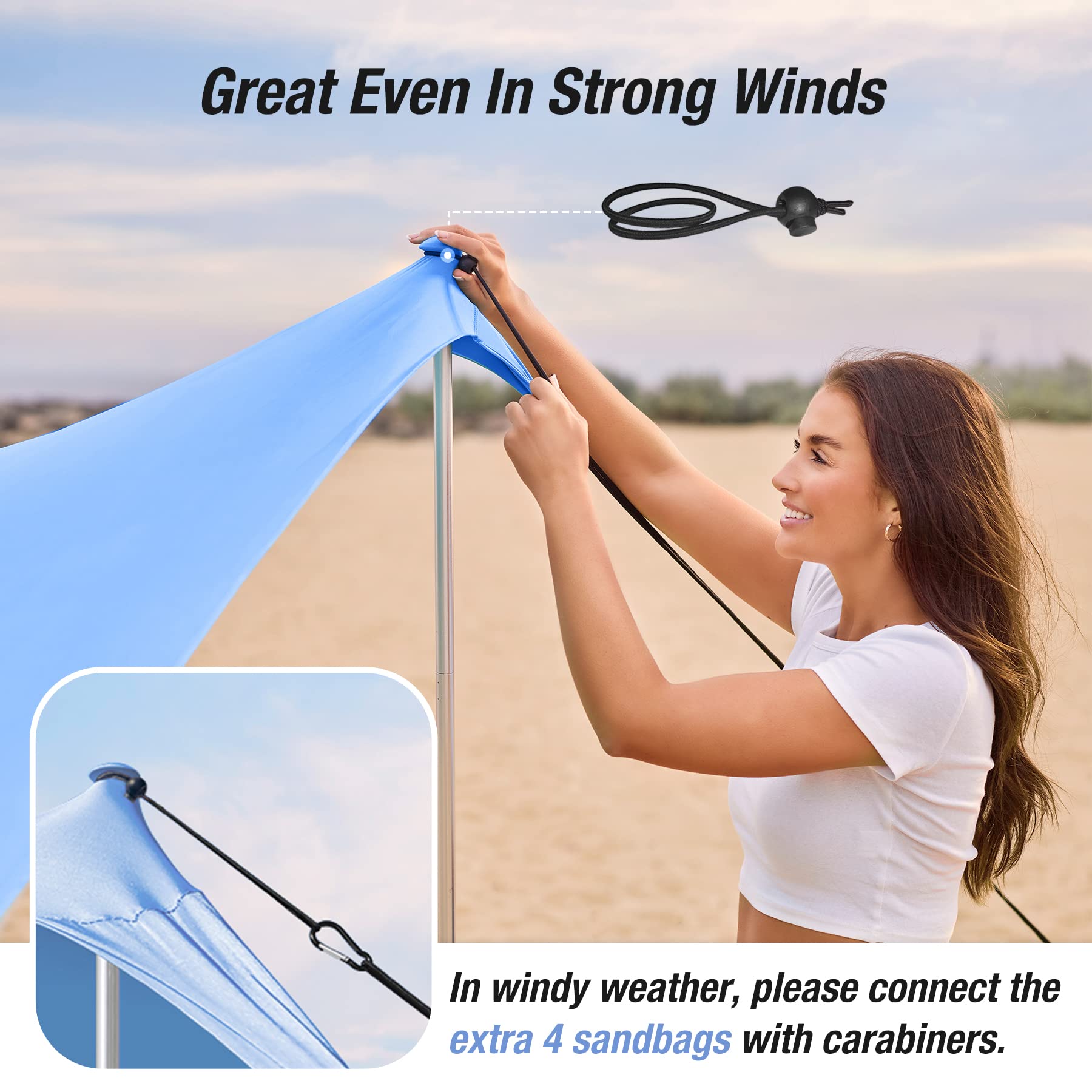ADesign family-friendly shade provides spacious comfort for beach outings.