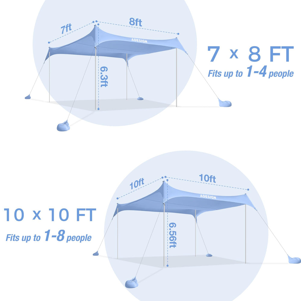 ADesign quick-setup beach tent with setup diagram simplifies assembly.