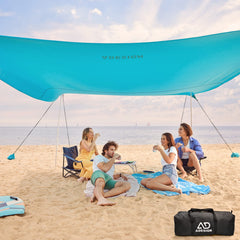 ADesign windproof beach tent front view demonstrates spacious shelter for family beach days.
