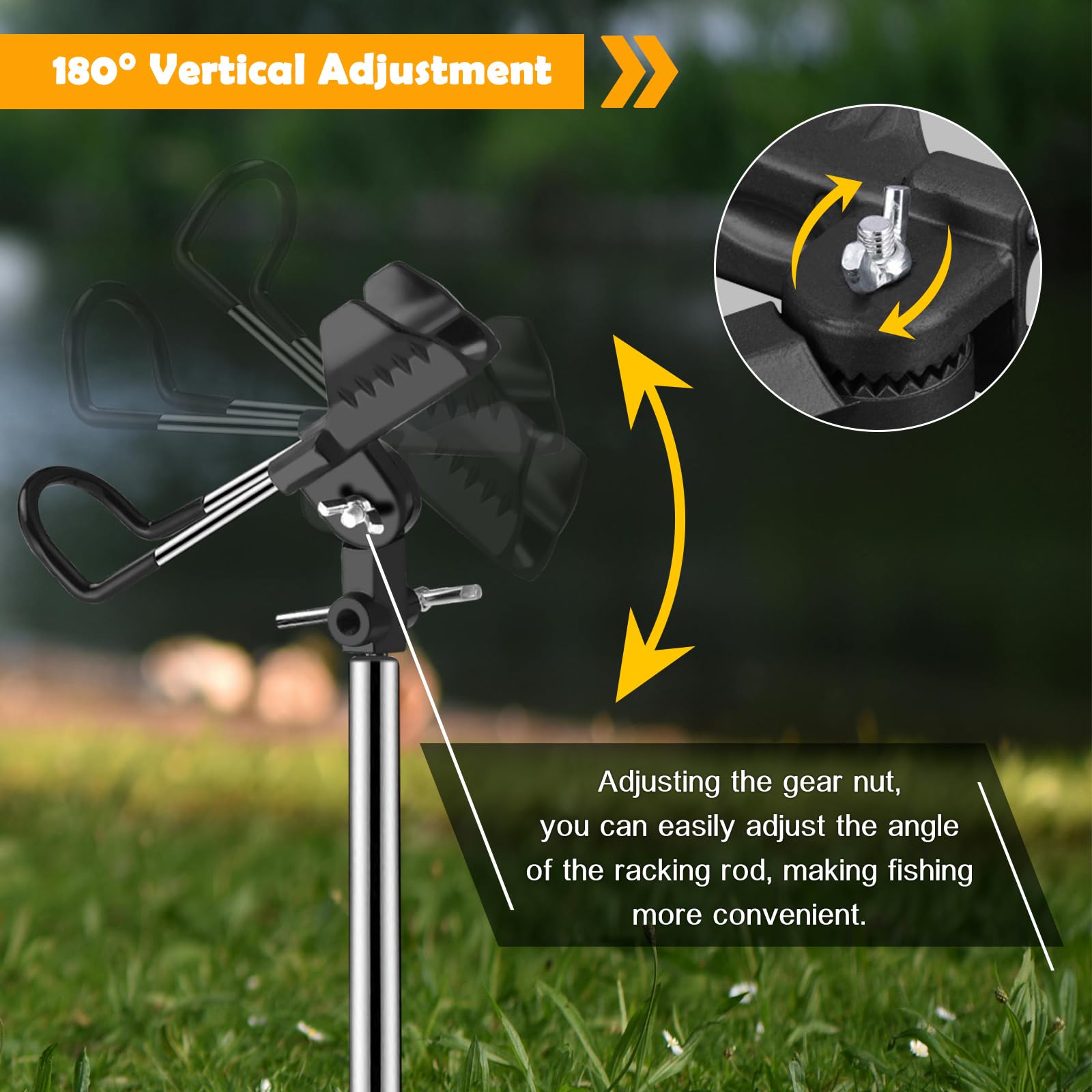 Ground-mounted rod holder installed on riverbank