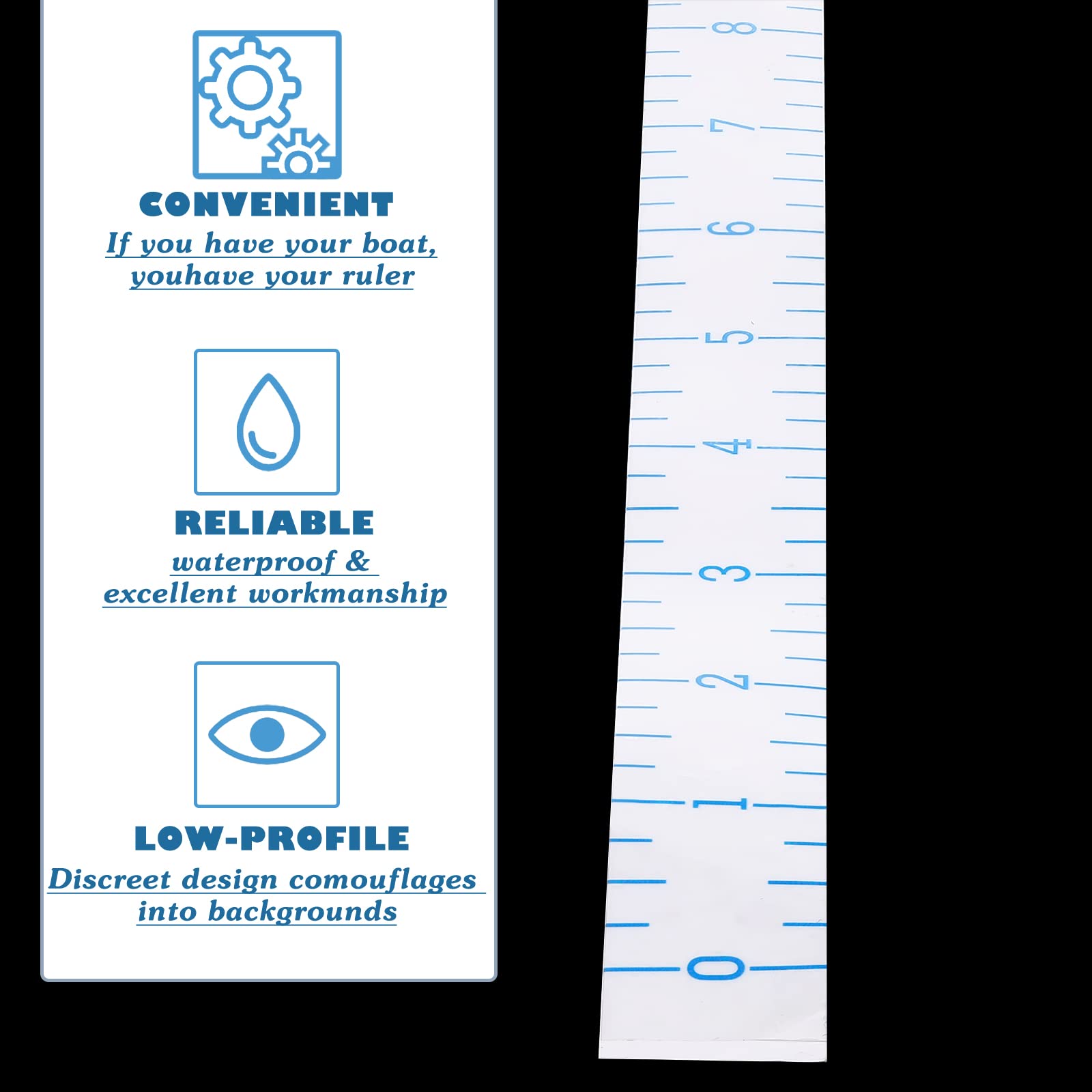 Self-adhesive fish ruler tape for boat and gaff accessories