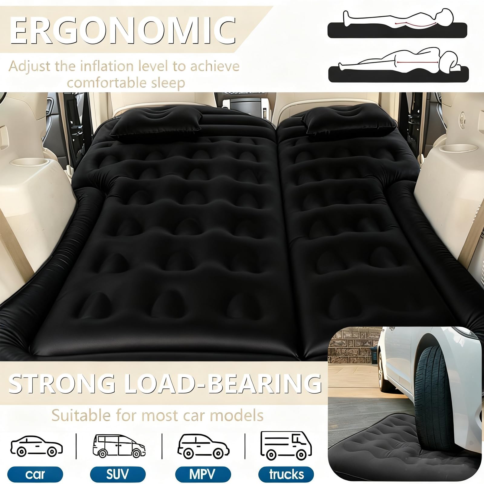 Adirigo car air mattress used outdoors on tent or lawn for versatile camping.