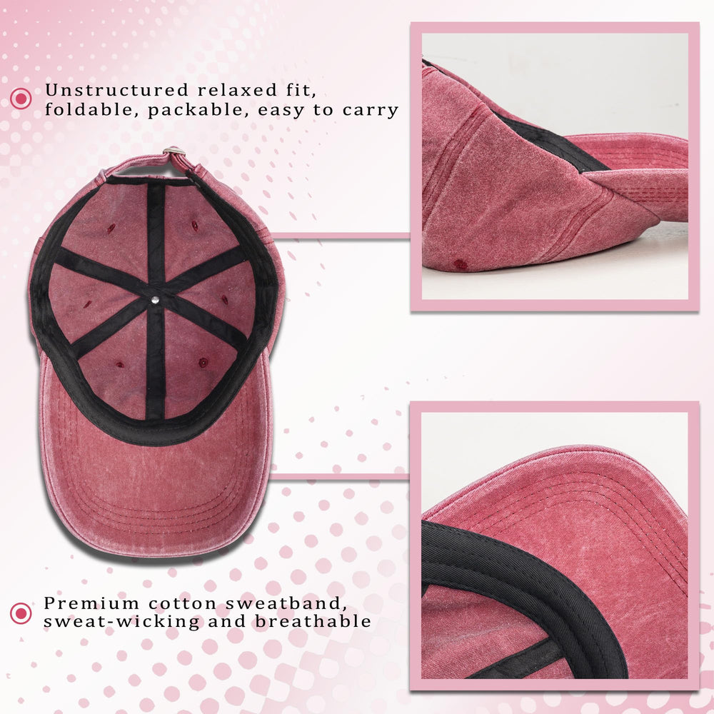 Adjustable back buckle on red 1965 baseball cap