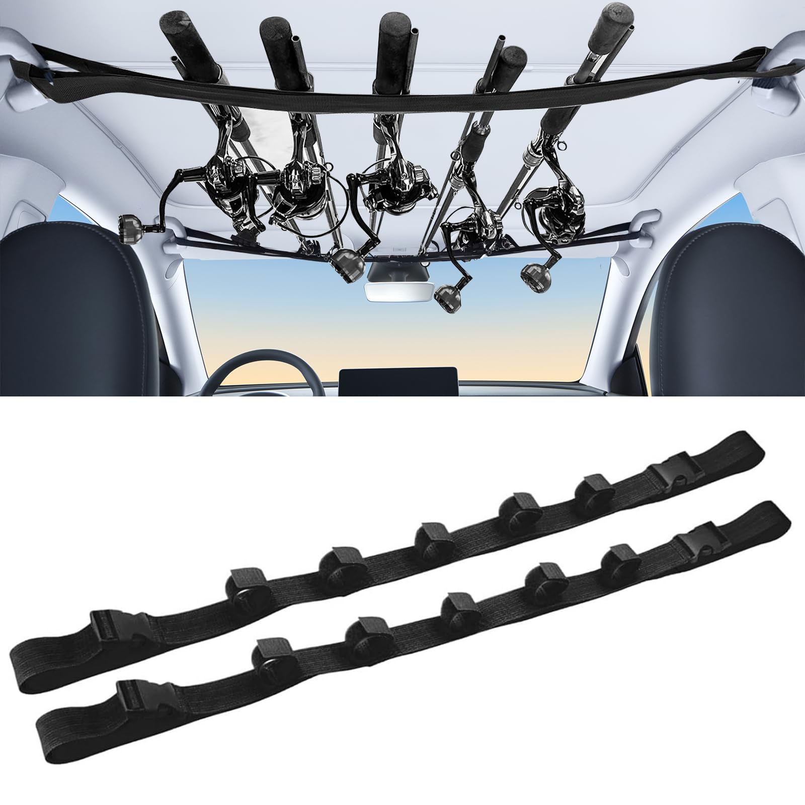 Two-pack adjustable fishing rod holder for car rack – assembly close-up