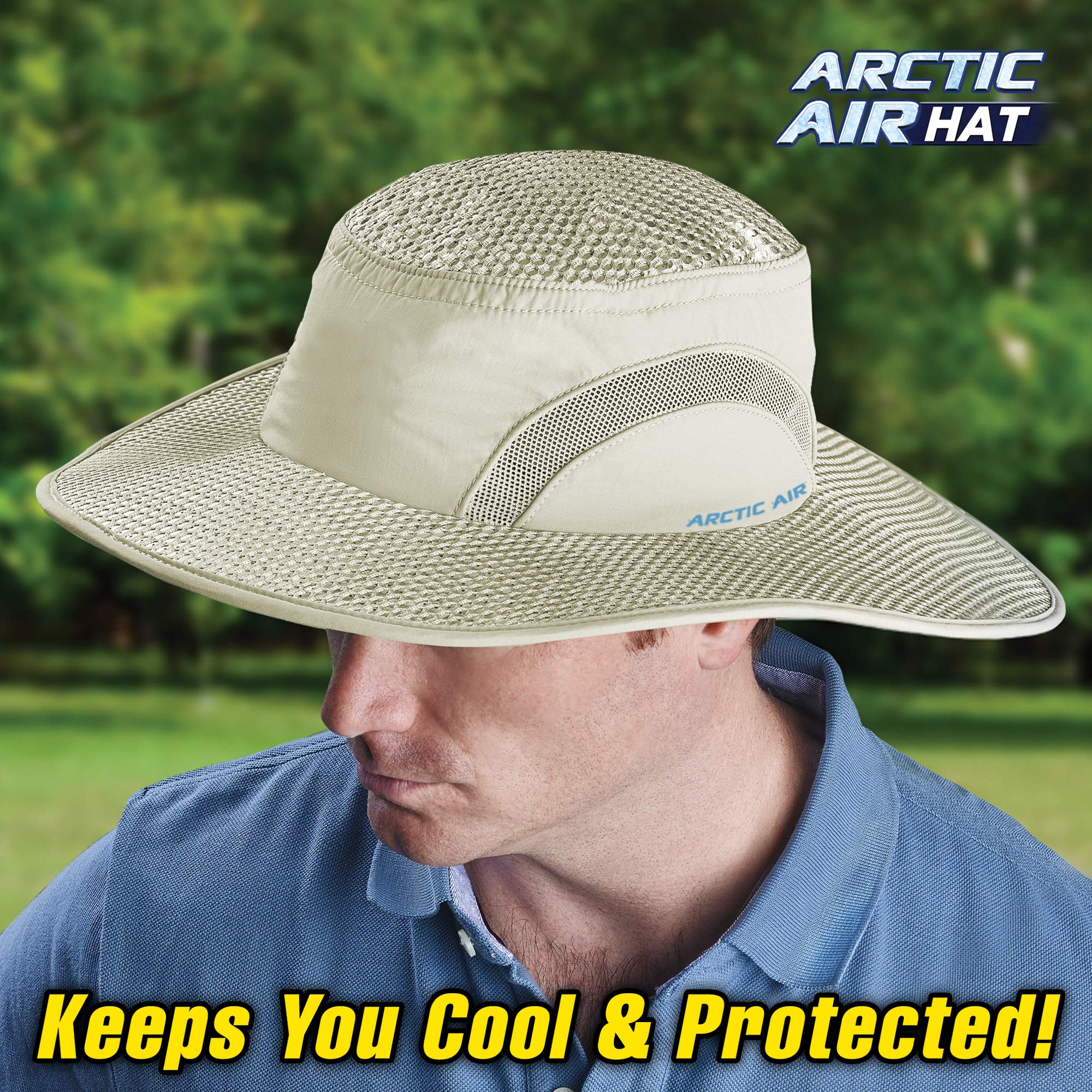 Adjustable, one-size beige hat feature
