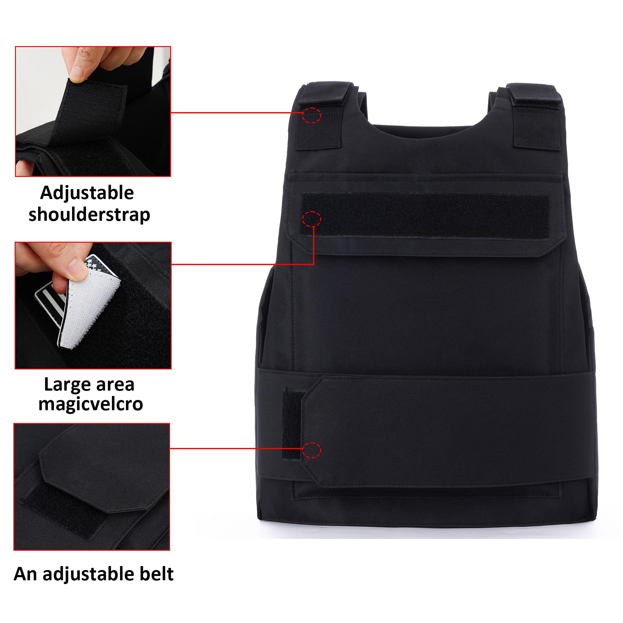 Adjustable tactical vest showing waist and shoulder straps