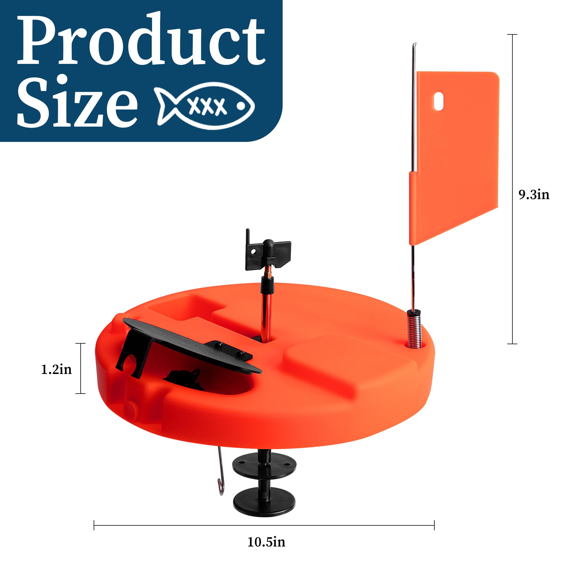 Adnee orange flag for tip-up improves visibility in snow or low light
