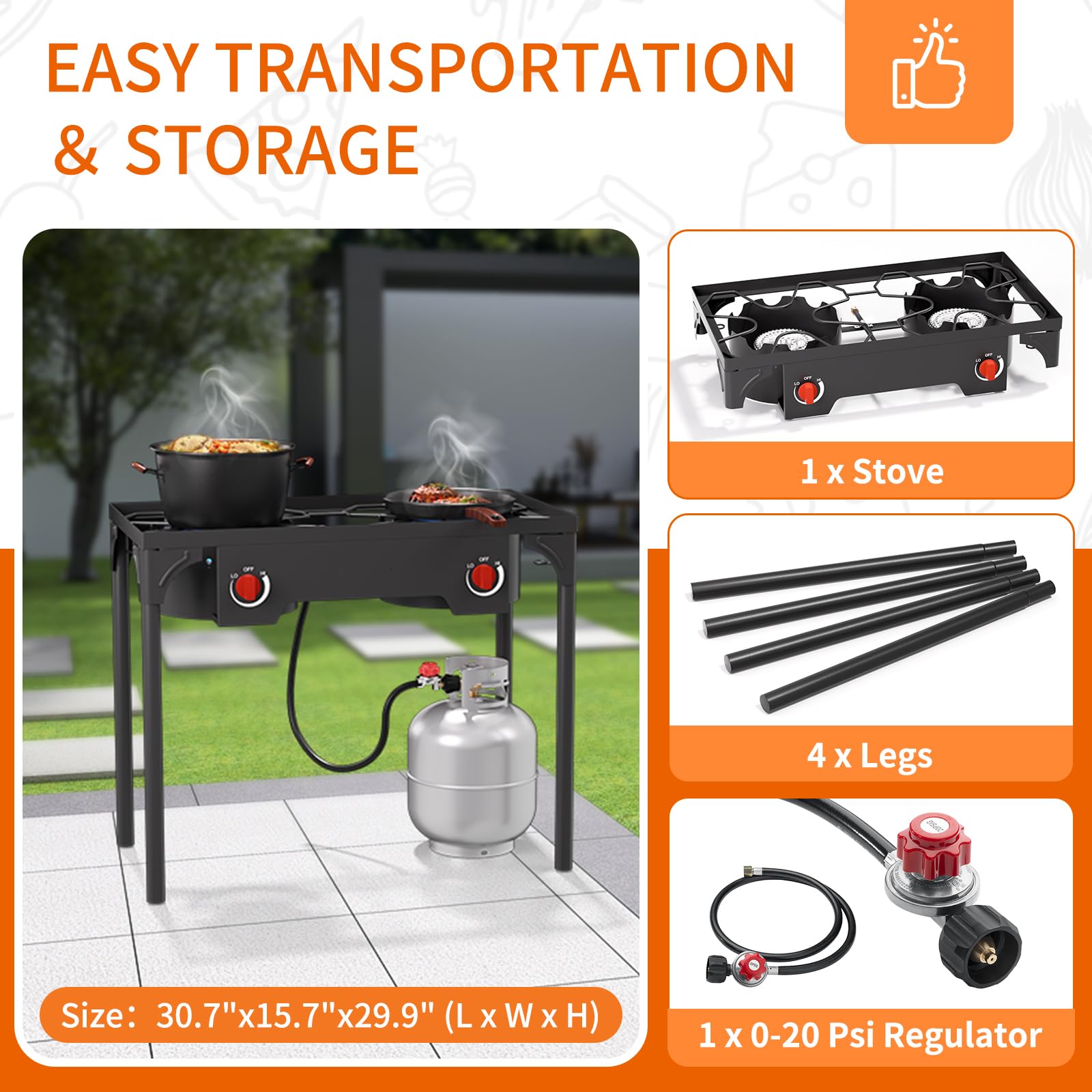 ADREAK 2 burner stove cast-iron-head withstands high heat for rugged outdoor use.