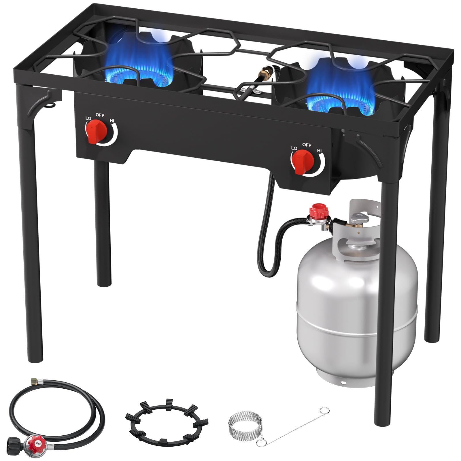 ADREAK 2 burner stove full-output delivering up to 150,000 BTU for fast outdoor cooking.