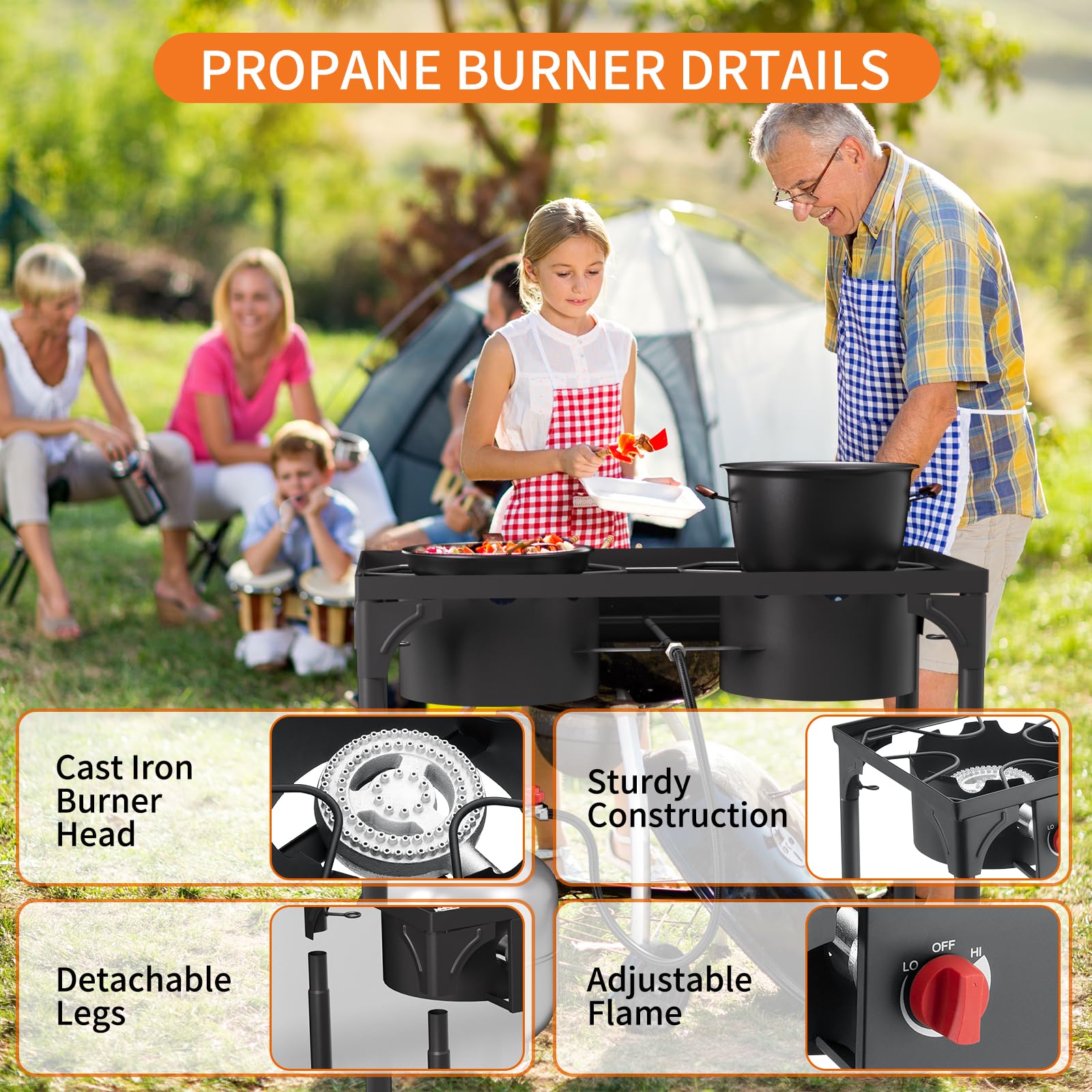 ADREAK 2 burner stove easy-assembly-setup highlights tool-free installation.