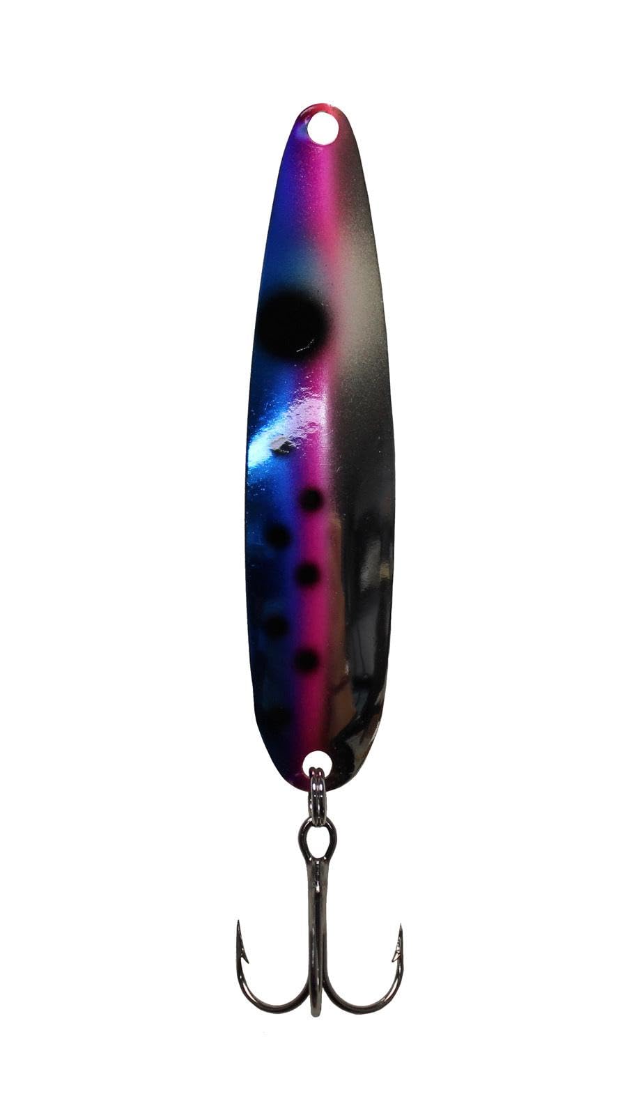 Advance Tackle Michigan Stinger Spoon Blue/Pink, close-up showing vivid color and reflective finish for fast retrieves.