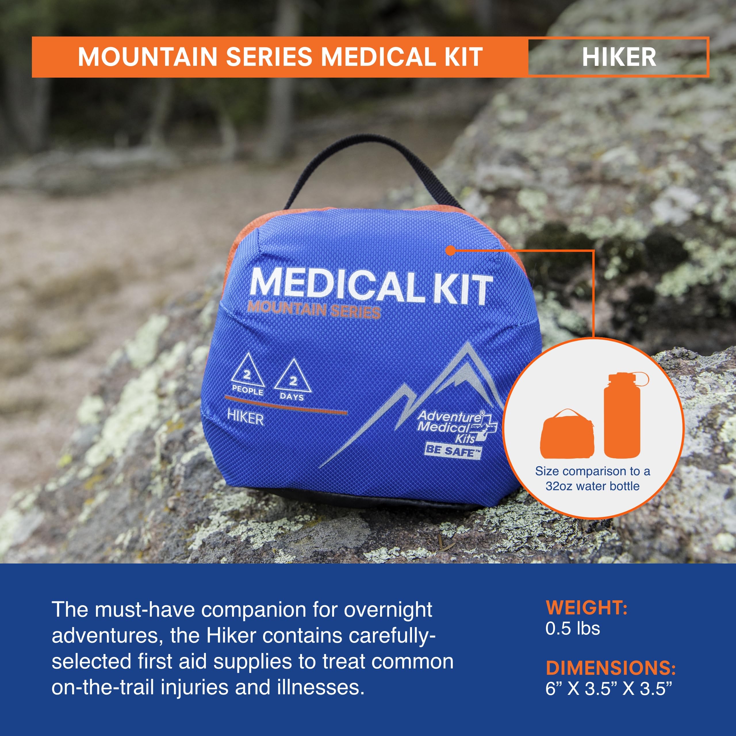Adventure Medical Kits Mountain Series trauma pad highlighted for advanced wound management.