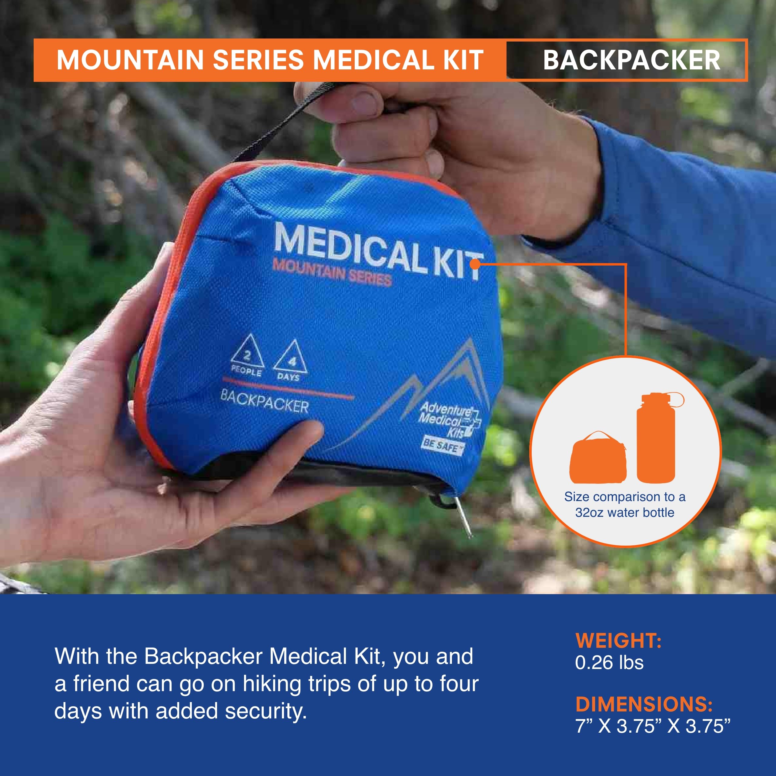 Adventure Medical Kits trauma pad included for essential wound care in emergencies.
